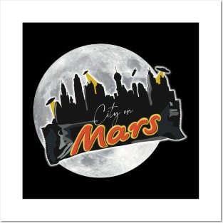 City on Mars with a moon behind it and UFO's in the sky Posters and Art